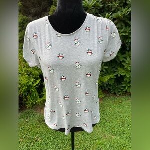 Primark Gray Penguin Print Short Sleeve Tee